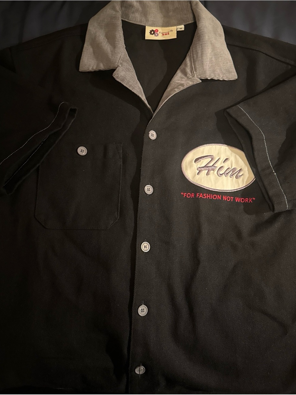 Engineered by Dre Black Short-Sleeve Button-Up Shirt with Contrast Collar